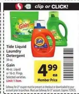 Safeway Tide Liquid Laundry Detergent offer