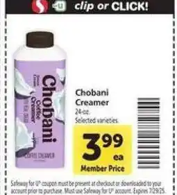 Safeway Chobani Creamer offer