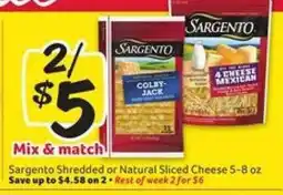 Winn Dixie Sargento Shredded or Natural Sliced Cheese offer