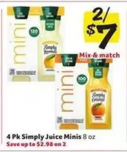 Winn Dixie 4 Pk Simply Juice Minis offer