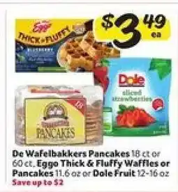 Winn Dixie De Wafelbakkers Pancakes, Eggo Thick & Fluffy Waffles or Pancakes, Dole Fruit offer