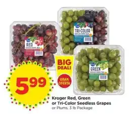 Food 4 Less Kroger Red, Green or Tri-Color Seedless Grapes or Plums offer