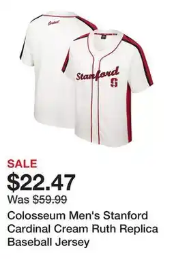 Dick's Sporting Goods Colosseum Men's Stanford Cardinal Cream Ruth Replica Baseball Jersey offer