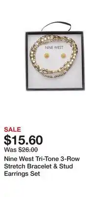 Kohl's Nine West Tri-Tone 3-Row Stretch Bracelet & Stud Earrings Set offer