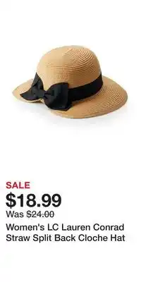 Kohl's Women's LC Lauren Conrad Straw Split Back Cloche Hat offer