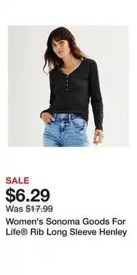 Kohl's Women's Sonoma Goods For Life Rib Long Sleeve Henley offer