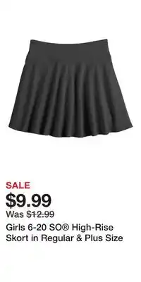 Kohl's Girls 6-20 SO High-Rise Skort in Regular & Plus Size offer