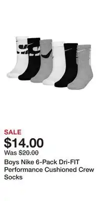 Kohl's Boys Nike 6-Pack Dri-FIT Performance Cushioned Crew Socks offer