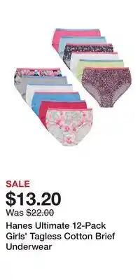 Kohl's Hanes Ultimate 12-Pack Girls' Tagless Cotton Brief Underwear offer
