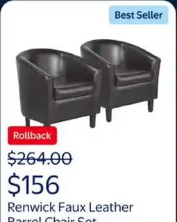Walmart Renwick Faux Leather Barrel Accent Chair for Living Room, Set of 2, Black offer