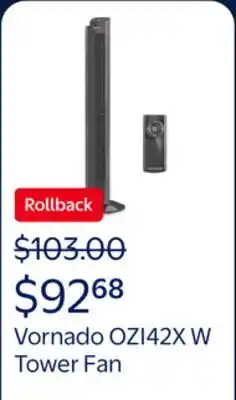 Walmart Vornado OZI42X W Tower Fan, 42 Tall, Black, New offer