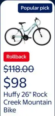 Walmart Huffy 26 Rock Creek Mountain Bike, Fits Riders 5'0+, Mint, Adult, Women's offer