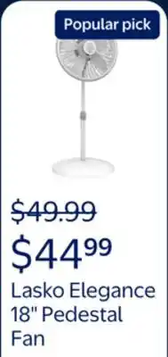 Walmart Lasko Elegance and Performance 18 3-Speed Oscillating Pedestal Fan, White, 1820 offer