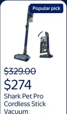 Walmart Shark Pet Pro Cordless Stick Vacuum with MultiFLEX, Blue, IZ340H offer