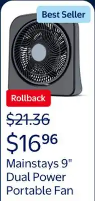 Walmart Mainstays 9 Dual Power Portable Fan offer