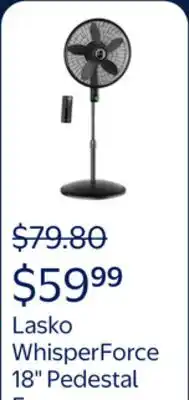 Walmart Lasko WhisperForce 18 12 Speed Oscillating DC Motor Pedestal Fan, Black, S18708 offer