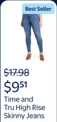 Walmart Time and Tru Women's High Rise Curvy Skinny Jeans, Available in Regular and Short Inseams offer
