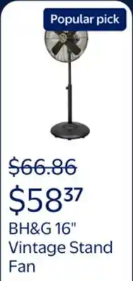 Walmart Better Homes & Gardens New 3 Speed 16 inch Vintage Metal Stand Fan in Black offer