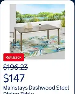 Walmart Mainstays Dashwood Steel Outdoor Dining Table, Wood Grain offer