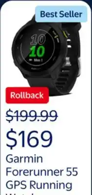 Walmart Garmin Forerunner 55, GPS Running Watch with Daily Suggested Workouts, Up to 2 weeks of Battery Life offer