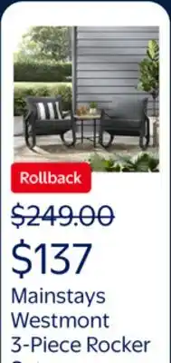 Walmart Mainstays Westmont 3-Piece Outdoor Rocker Set, Black offer
