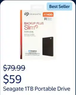 Walmart Seagate STHN1000400 1TB Backup Plus Slim Portable Drive USB 3.0, Black offer