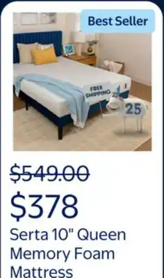 Walmart Serta 10 Queen Medium Tight Top Cooling Gel Memory Foam Mattress - Fiberglass Free offer