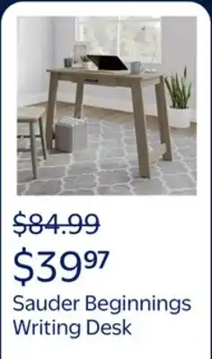 Walmart Sauder Beginnings Writing Desk with Drawer, Silver Sycamore Finish offer