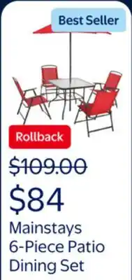 Walmart Mainstays Albany Lane Steel 6-Piece Outdoor Patio Dining Set with Umbrella offer