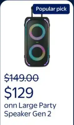 Walmart onn Large Party Speaker Gen 2 with LED Lighting offer