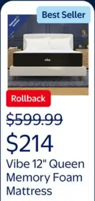Walmart Vibe 12 Queen, Luxury Plush Super Cooling Gel Memory Foam Mattress offer