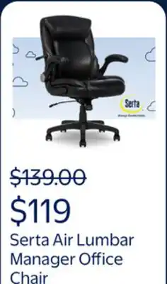 Walmart Serta Air Lumbar Bonded Leather Manager Office Chair, Black offer