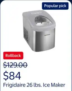 Walmart Frigidaire, 26 lbs. Ice Maker, Bullet-Shaped Ice, Stainless Steel, EFIC130 offer