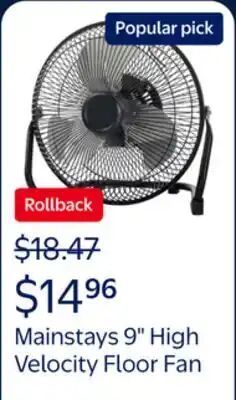 Walmart Mainstays 9 3-Speed High Velocity Wall Mountable Black New Floor Fan offer