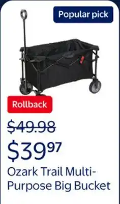 Walmart Ozark Trail Multi-Purpose Big Bucket Cart, Black Wagon, 24 inches in Height offer