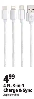 Ocean State Job Lot TechBunch 3-in-1 USB Charging Cable 4' offer