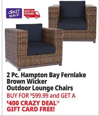 Ocean State Job Lot 2 Pc. Hampton Bay Fernlake Brown Wicker Outdoor Lounge Chairs offer