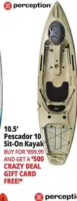 Ocean State Job Lot 10.5' Perception Pescador 10 Sit-On Kayak offer
