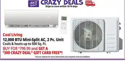 Ocean State Job Lot Cool Living 12 000 BTU Mini-Split Air Conditioner 2-Piece Unit Kit offer