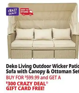 Ocean State Job Lot Deko Living Outdoor Wicker Patio Sofa with Canopy and Ottoman Set Beige offer
