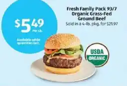 Aldi Fresh Family Pack 93/7 Organic Grass-Fed Ground Beef offer