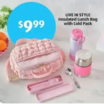 Aldi Live in style insulated lunch bag with cold pack offer