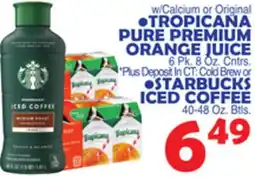 Bravo Supermarkets TROPICANA PURE PREMIUM ORANGE JUICE, 6 Pk. 8 Oz. Cntrs offer