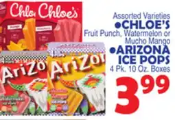 Bravo Supermarkets CHLOE'S Fruit Punch, Watermelon or Mucho Mango, ARIZONA ICE POPS offer