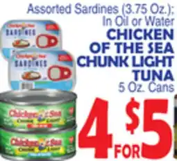 Bravo Supermarkets CHICKEN OF THE SEA CHUNK LIGHT TUNA 5 Oz. Cans offer