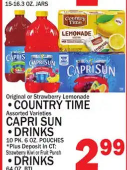 C Town COUNTRY TIME CAPRI SUN •DRINKS 10 PK. 6 OZ. POUCHES •DRINKS offer