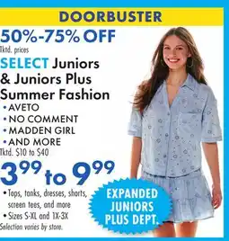 Boscov's SELECT Juniors & Juniors Plus Summer Fashion offer