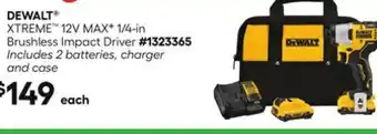 Lowe's DEWALT XTREME 12V MAX9 1/4-in Brushless Impact Driver offer