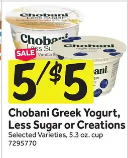 Stop&Shop Chobani Greek Yogurt, Less Sugar or Creations offer