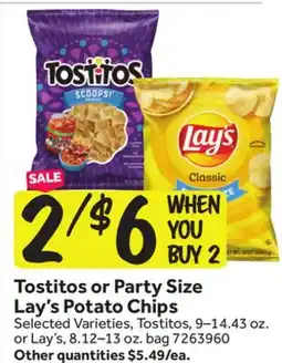 Stop&Shop Tostitos or Party Size Lay's Potato Chips offer